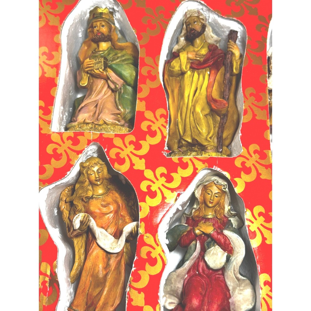 Vintage 10 Piece Nativity Figurine Set with Rustic Wood Manger Creche Bundle - Picture 6 of 8